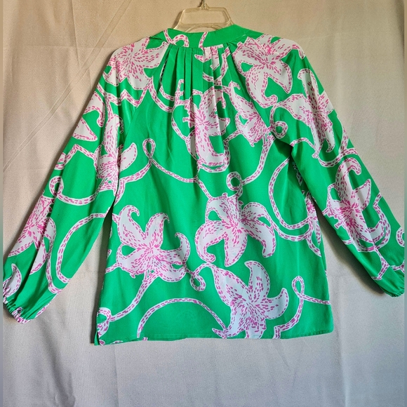 Lilly Pulitzer 100% silk Elsa blouse  green pink twinkle size XS RN#88189 - Picture 4 of 14